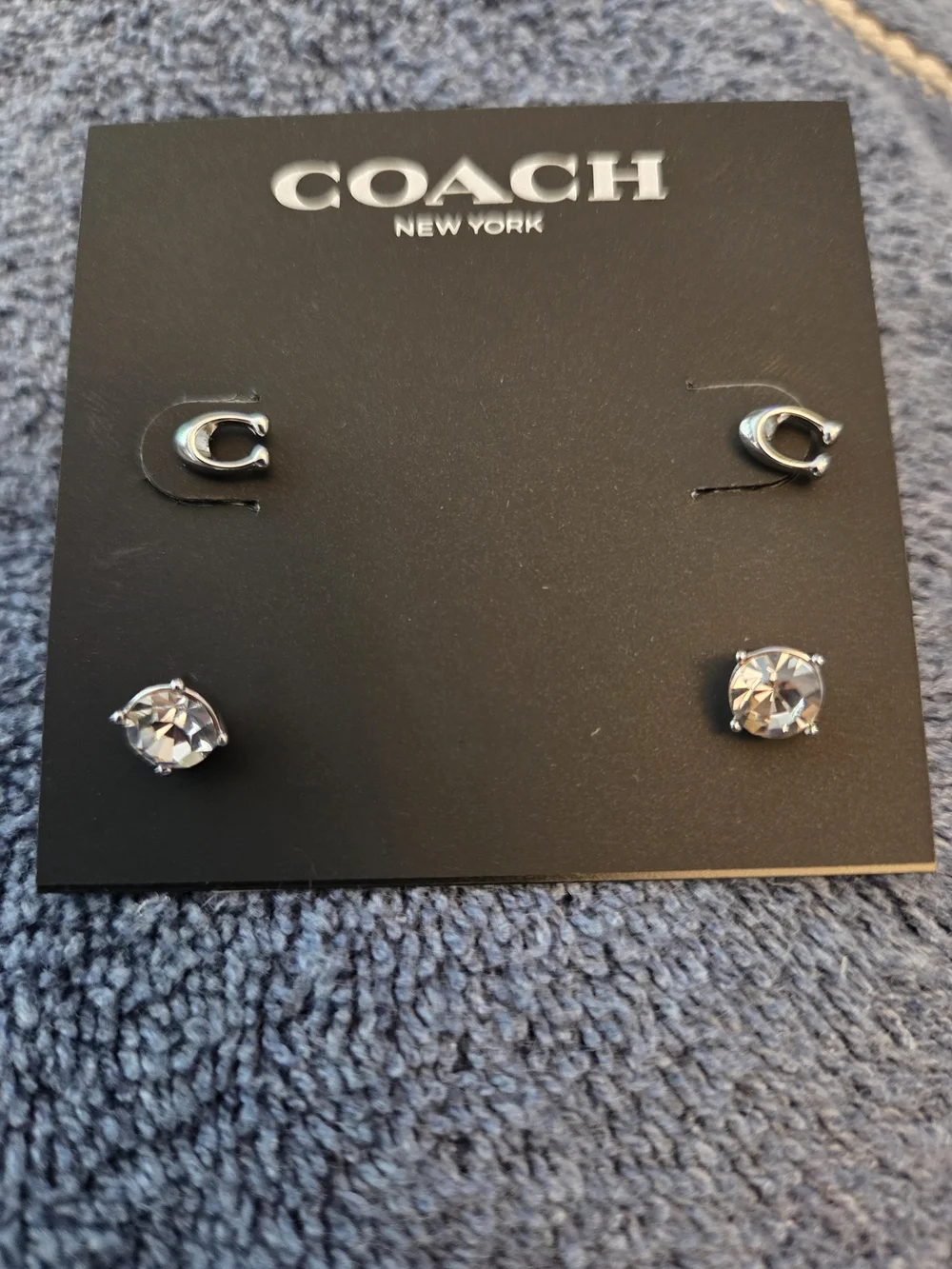 NWT Coach Signature C & Crystal Stud Earring Set 2-Pair Silvertone